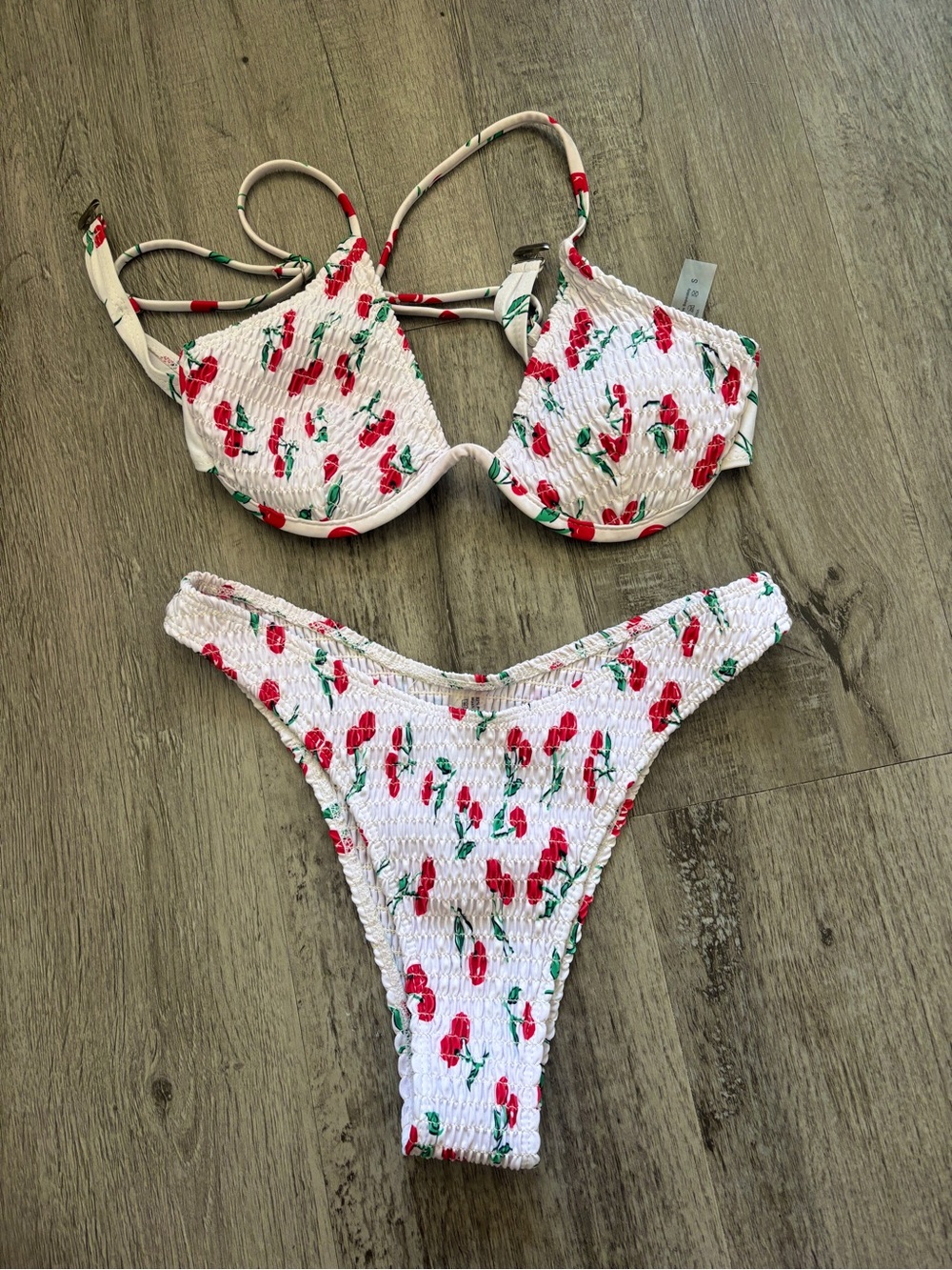 White Cherry Print Underwire Bikini Size Small